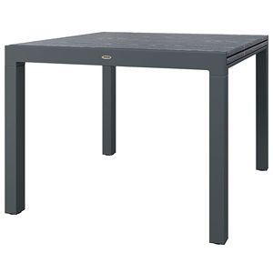 Tavolo da Patio con Telaio in Alluminio Grigio Scuro per 6-8 Persone, Tavolo da Giardino Rettangolare con Piano in Acciaio Effetto Legno, Estensibile per Uso in Giardino - Product Image 1