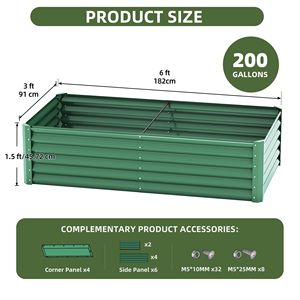Kit Fioriera Rialzata in Metallo Zincato 6x3x1.5ft per Esterni con Guanti e Asta di Supporto per Ortaggi e Fiori - Product Image 2