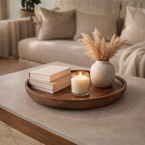 KHATI HOUSE Plato Redondo para Servir de Madera de Acacia |   Diseño de Flores Pintado a Mano |   Ecológico y Duradero |   8 Pulgadas - Product Image 2
