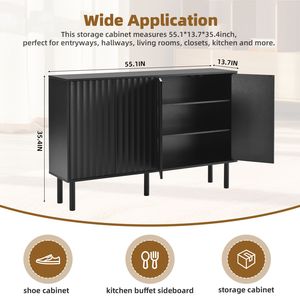 Credenza a 5 Ante in Stile Crema, Mobile Buffet Minimalista con Scarpiera a 4 Ante, Gambe in Legno Massello e Ante Scanalate 4-D S - Product Image 4