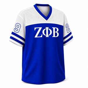 Zeta Phi Beta Mesh V-Neck T-Shirt Blue White Color Block <b>Short</b> Sleeve Men's Sporty Casual Wear Breathable Regular Fit - Product Image 2