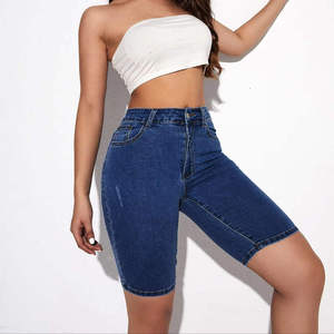 New Arrival Women Summer High Waisted <b>Mini</b> Denim Shorts Tummy Control Denim Cuff Denim Shorts - Product Image 5