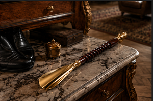 Luxury Vintage Brass Shoehorn with DecorativeTwisted wooden Hndel Long Metal Shoe Horn for Home Hotel Gift Collection - Product Image 3