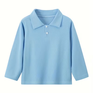Adult Unisex Polo <b>Long</b> Sleeve Mid-Large Solid Color Loose Waffle 100% Cotton High School Uniform Back-To-School Season - Product Image 1