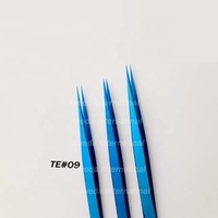 Pinzas de Acero Inoxidable de Alta Calidad para Extensión de Pestañas, Delgadas, Largas, con Punta Puntiaguda, Color Azul Plasma, Personalizables con Marca
