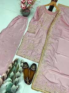 Ensemble haut et pantalon en soie fantaisie pour femme, best-seller en gros, avec broderie riche et travail manuel au miroir véritable, idéal pour les événements spéciaux. - Product Image 5