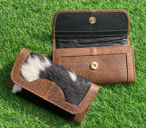 Nouveau Western fait à la main Hairon fourrure sculpture pochette en cuir femmes conçu Offre Spéciale marron en relief élégant coque de téléphone portefeuille spacieux - Product Image 5