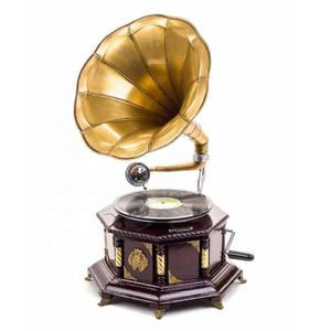 Venta caliente Vintage réplica gramófono fonógrafo con cuerno de latón hecho a mano gramófono antiguo gramófono en precio al por mayor - Product Image 2