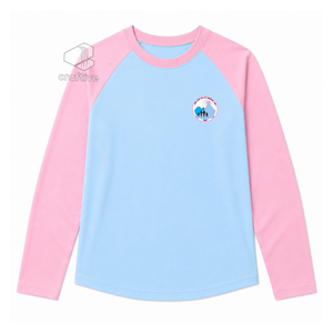 Camiseta Raglán Jack And Jill Of America para Mujer, Casual, Rosa y Azul, de Manga Larga, con Bordado del Escudo y Bloques de Color - Product Image 1