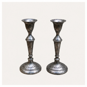 Antique <b>Silver</b> Finish Metal Taper Candle Holders Set Vintage Elegant <b>Candlestick</b> Stand for Wedding Table Centerpiece - Product Image 4