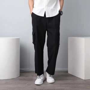 <b>Men's</b> OEM Custom High Quality <b>Black</b> <b>Cargo</b> <b>Pants</b> Straight Fit Elastic Multiple Pockets Casual Summer Style Lightweight Oxford - Product Image 3