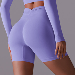 High Waist Seamless Solid Color <b>Yoga</b> <b>Shorts</b> With Ruched Butt Design For Women Spandex Nylon Four-Way Stretch Sportwear - Product Image 6