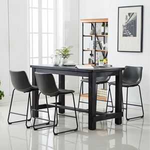 Set da Pranzo Bronco in Legno Anticato con Tavolo Alto e Quattro Sedie Grigie per la Casa Moderna - Product Image 1