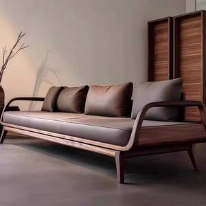 Sofá de Madera Minimalista y Elegante con Reposabrazos Curvos y Tapicería Confortable para Decoración de Interiores Modernos - Product Image 1