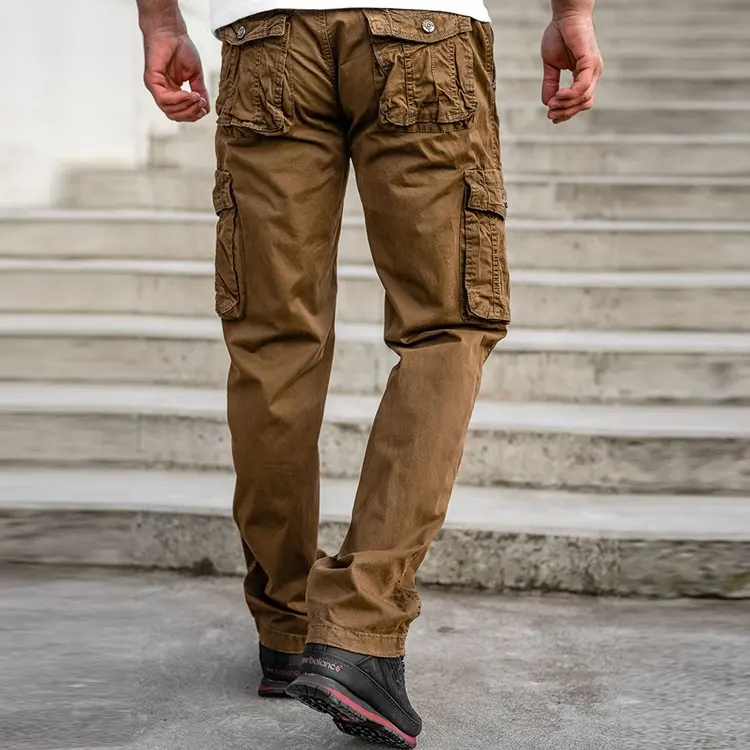 Custom Design Men's Cargo Pants With Belt Brown Cotton And Elastic Cargo Trousers