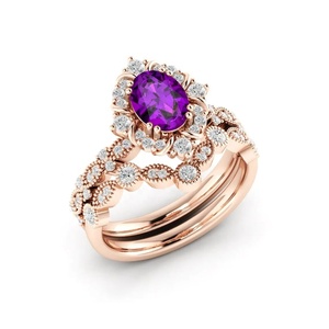 ชุดแหวนสัญญาพลอยอเมทิสต์ธรรมชาติสีเงินสเตอร์ลิง925ชุดเครื่องประดับแฮนด์เมดไม่เหมือนใครของขวัญที่สมบูรณ์แบบสำหรับคู่รัก - Product Image 4