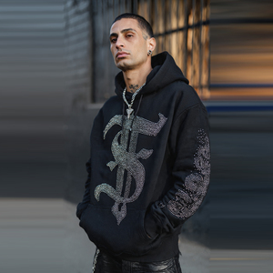 Sweat à capuche tendance pour homme avec strass, pull en polaire épais pour l'hiver, hauts à capuche avec strass pour homme - Product Image 4