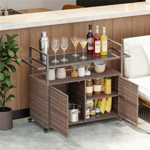 Chariot de service de bar extérieur en rotin avec étagère de rangement – Produit polyvalent et durable - Product Image 1
