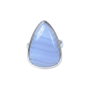 Anillo de Plata de Ley 925 con Ágata Azul Natural, Joyería Hecha a Mano con Piedras Preciosas Azules, Joyería Fina al por Mayor - Product Image 1
