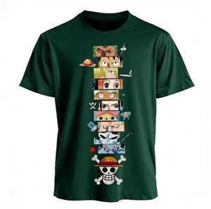 T-shirt à manches courtes pour homme, col rond, imprimé personnages One Piece, coupe sportive régulière, 100% coton, tissu tricoté, séchage rapide - Product Image 1