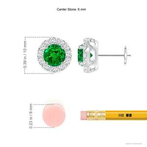 Round Cut Green Emerald Diamond Halo <b>Stud</b> <b>Earrings</b> in 14kt White Gold Elegant May Birthstone <b>Fine</b> Jewelry for Women - Product Image 2