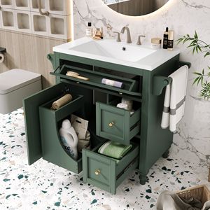 Mobile bagno moderno da 30 pollici con lavabo integrato, 2 cassetti e cassetto estraibile, mobiletto contenitore per lavabo singolo - Product Image 2
