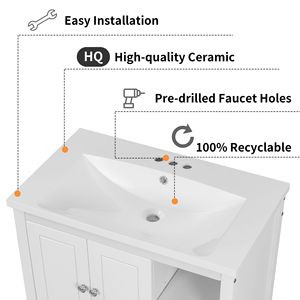 Top per Mobile Bagno Singolo da 30 Pollici con Lavabo in Ceramica Bianca e 3 Fori per Rubinetteria - Product Image 6