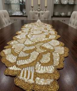 Glam <b>Gold</b> Beaded Luxury Eco-Friendly Durable <b>Table</b> <b>Runner</b> Irregular Shape Fabric Handmade Decorative Mat - Product Image 1