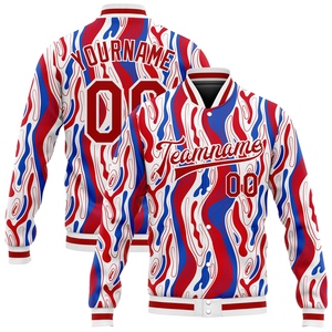 Wholesale Direct OMMIZ INDUSTRY Custom Figure <b>Red</b>-Royal 3D Pattern Design Bomber Full-Snap Varsity Letterman <b>Jacket</b> - Product Image 1