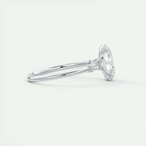 Anillo de compromiso de tres piedras con diamante cultivado en laboratorio de corte ovalado de 2.30 quilates y piedras laterales de baguette en oro blanco de 14K para novias. - Product Image 3