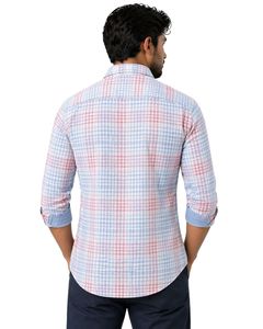 Camisa Casual Personalizada a Cuadros Rosa y Azul Cielo para Hombre, Corte Ajustado, Manga Larga, Botones, Algodón, Elegante, Calidad Premium, Ropa de Moda - Product Image 2