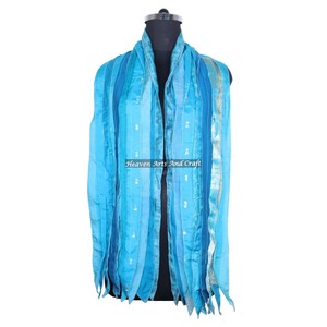 Sari en soie réversible vintage avec 10 bandes de foulards Patti, écharpe longue tendance SC035 pour filles, patchs de sari indien, écharpe colorée - Product Image 2