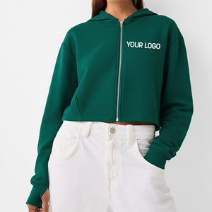 เสื้อฮู้ดซิปสำหรับผู้หญิงไซส์ใหญ่ สีเขียวล้วน ตัดสั้นด้านหน้า มีโลโก้ แขนยาว เหมาะสำหรับใส่ในฤดูใบไม้ร่วง ระบายอากาศได้ดี ผลิตจากผ้าฝ้ายถัก - Product Image 4