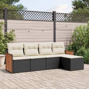 Set Divano da Giardino in Rattan Nero con Telaio in Legno di Teak, 4 Posti, Arredamento da Esterno Resistente alle Intemperie, Design Contemporaneo - Product Image 3