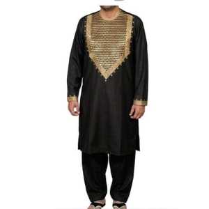 Afghanistan Flag Embroidered Shirt Simple Pleated Shalwar Men's Salwar Kameez 2 Piece Customized Fabric Made Traditional Ethnic - Product Image 5