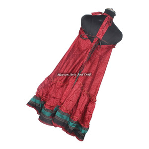 Bohemian Indian Handmade Women's Wear Vintage Sari Silk <b>Spaghetti</b> Dress Ladies Elegant Dinner Gown Sleeveless Evening Gowns - Product Image 2