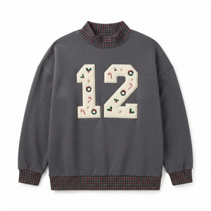 Frosty <b>Christmas</b> <b>Sweatshirt</b> Women's Green Gingham Trim Embroidered Letter Print Crew Neck Long Sleeve Winter Pullover - Product Image 4