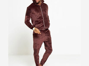 Survêtement en velours doux pour homme, deux pièces, veste zippée, pantalon droit - Product Image 3
