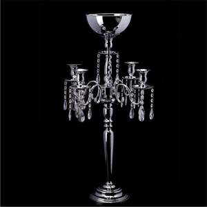 Candelabro de Metal Cromado Pulido |   Candelabro de 5 Brazos Estilo Vintage con Gotas Colgantes |   Centro de Mesa Decorativo para Comedor - Product Image 6