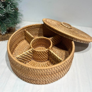 <b>Round</b> Woven Wicker Coffee Sugar Tea Bag Storage Caddy Basket Handbraided Natural Rattan Home Storage <b>Box</b> - Product Image 6