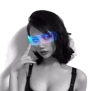2024新しいファッショントレンドLED発光メガネトレンディな未来の技術センスバーディスコ点滅充電式メガネ