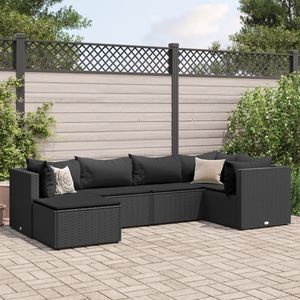 Set salotto in 6 pezzi in Poly Rattan nero con cuscini mobili da giardino - Product Image 1