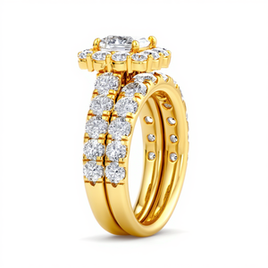 Bague solitaire vintage avec halo en or jaune 18 carats, diamant de laboratoire de 3,00 carats taille princesse, clarté VS1, couleur F, certifié IGI - Product Image 2