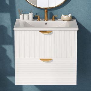 Modern 24-Inch Wall Mounted Bathroom Vanity with 2 <b>Drawers</b> for <b>Small</b> Bathrooms - Product Image 3