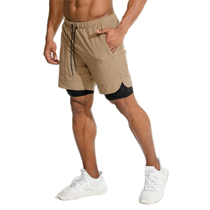 Lightweight Solid Front Logo 100% Cotton Breathable Quick Dry Gym Shorts with Drawstring Closure for Men - Product Image 1