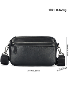 <b>Black</b> PU Messenger <b>Bag</b> <b>Small</b> Zipper Closure Crossbody Shoulder <b>Bag</b> Men Women Daily Use All Seasons Lightweight - Product Image 1