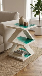 Mesa de Centro Moderna de Concreto con Diseño de Resina Oceánica, Muebles de Sala de Estar Estilo Costero, Mesa Auxiliar Hecha a Mano - Product Image 6