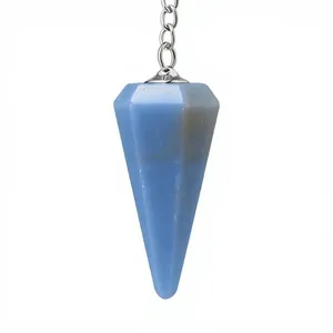 Péndulo de Cristal Angelita Natural con Cadena Plateada, Gema Azul para Radiestesia, Meditación, Feng Shui, Reiki, Decoración del Hogar, Venta al por Mayor - Product Image 1