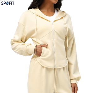 Sudadera con Capucha y Cierre para Mujer, Color Sólido, Algodón y Fibra de Bambú, Transpirable, Manga Larga, Estilo Corto, para Otoño - Product Image 3