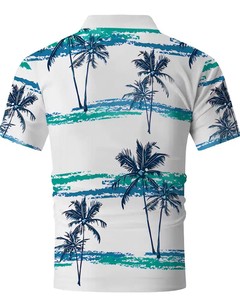 เสื้อโปโลชายลายต้นปาล์มสำหรับฤดูร้อน แขนสั้น สวมใส่สบาย ระบายอากาศได้ดี ผลิตจากผ้าฝ้ายอ๊อกซ์ฟอร์ด ดีไซน์แบบทอ - Product Image 4